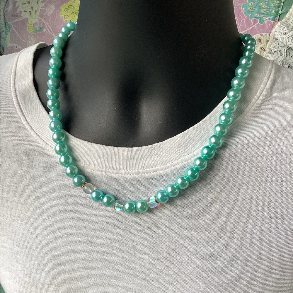 Men’s Aqua Pearl Moonstone Necklace - Picture 3 of 3